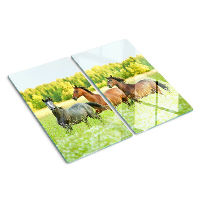 Glazen snijplanken Een ontmoeting van paarden in het veld