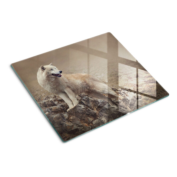 Snijplanken glas Wolf op een rotsachtige berg