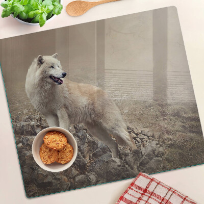 Snijplanken glas Wolf op een rotsachtige berg