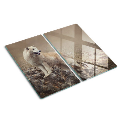 Snijplanken glas Wolf op een rotsachtige berg