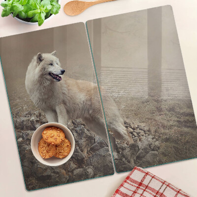 Snijplanken glas Wolf op een rotsachtige berg