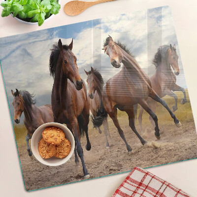 Snijplanken glas Paarden rennen in de weide