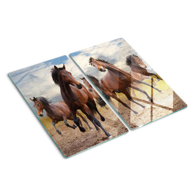 Snijplanken glas Paarden rennen in de weide