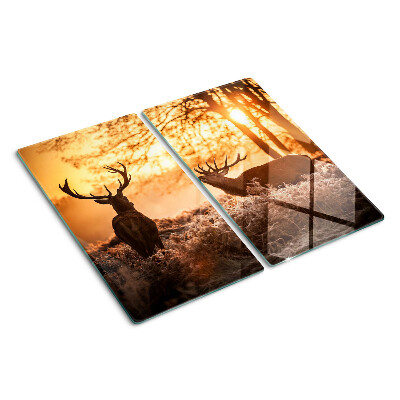 Glazen snijplanken Herten in het bos bij zonsondergang