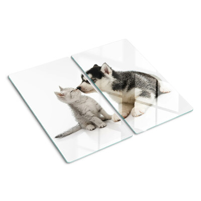 Snijplanken glas Kitten en puppy in vriendschap