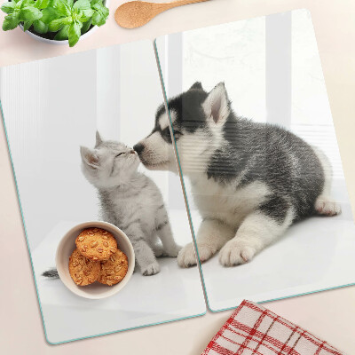 Snijplanken glas Kitten en puppy in vriendschap