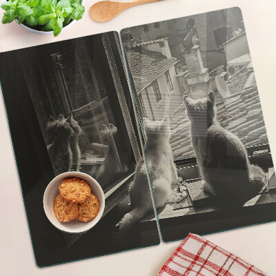 Glazen snijplanken Katten bij het raam