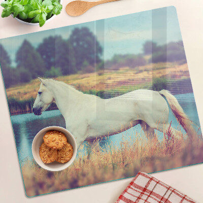 Glazen snijplanken Wit paard bij het water