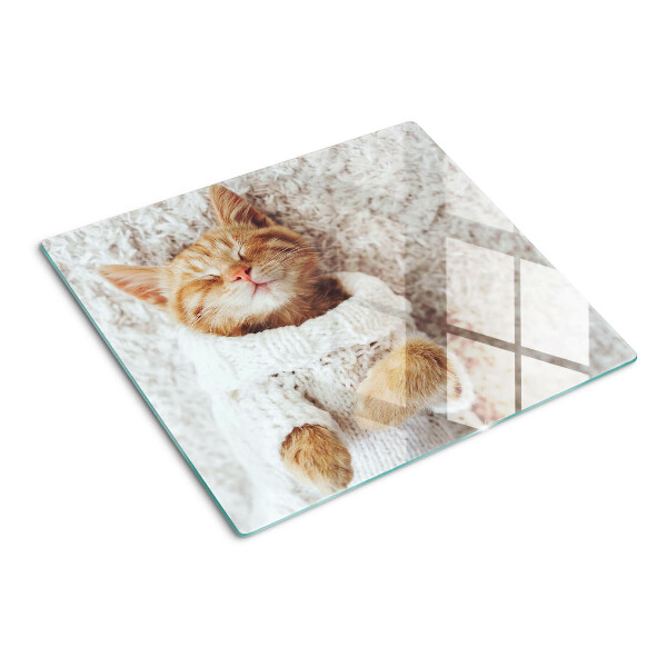 Snijplanken glas Schattige poes in een trui