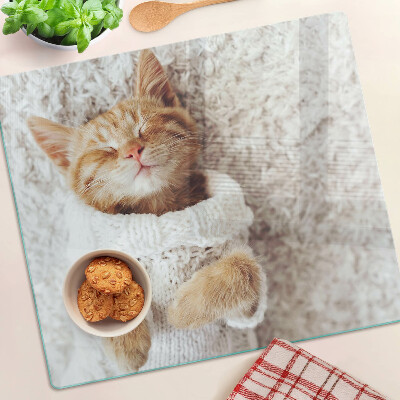 Snijplanken glas Schattige poes in een trui