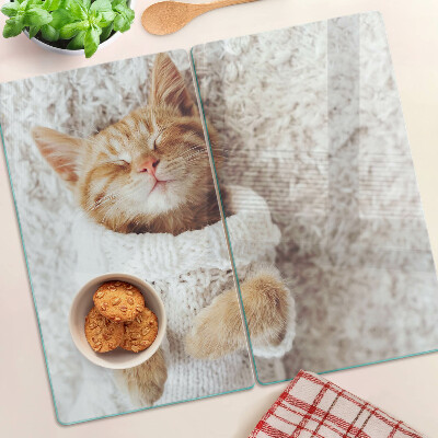 Snijplanken glas Schattige poes in een trui
