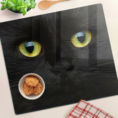 Glazen snijplanken Zwarte kat met groene ogen