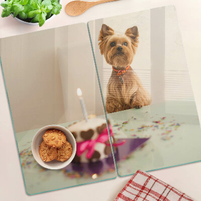Snijplanken glas Hond aan tafel met taart