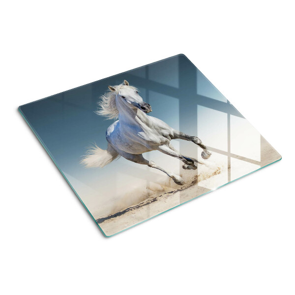 Snijplanken glas Wit paard in beweging