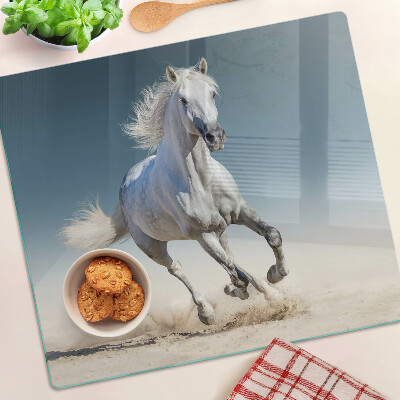 Snijplanken glas Wit paard in beweging