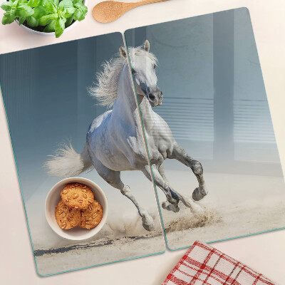 Snijplanken glas Wit paard in beweging