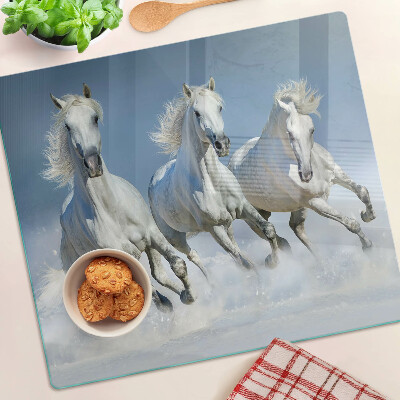 Snijplanken glas Witte paarden galopperen