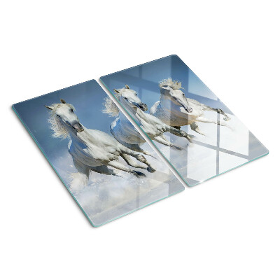 Snijplanken glas Witte paarden galopperen