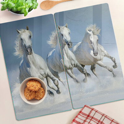 Snijplanken glas Witte paarden galopperen