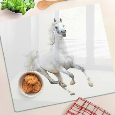Snijplanken glas Wit paard in beweging