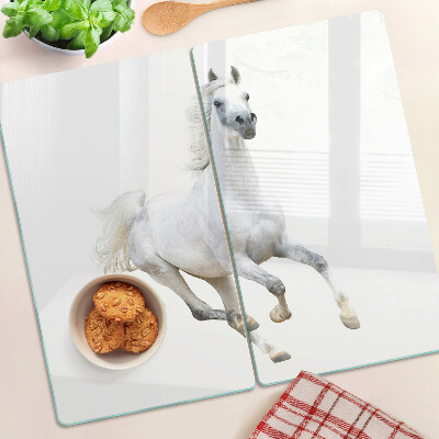 Snijplanken glas Wit paard in beweging