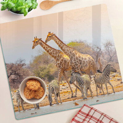 Glazen snijplanken Zebra en giraffe in hun natuurlijke habitat