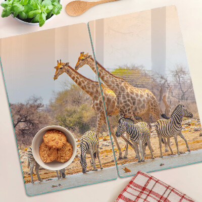 Glazen snijplanken Zebra en giraffe in hun natuurlijke habitat