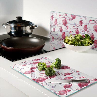 Snijplanken glas Flamingo's op een witte achtergrond