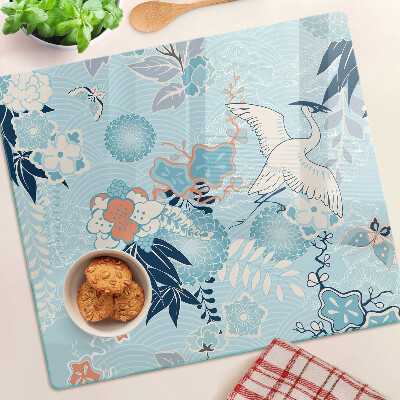 Snijplanken glas Bloemen en vogels in oosterse stijl