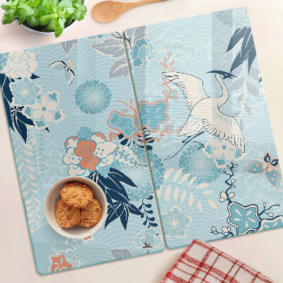 Snijplanken glas Bloemen en vogels in oosterse stijl