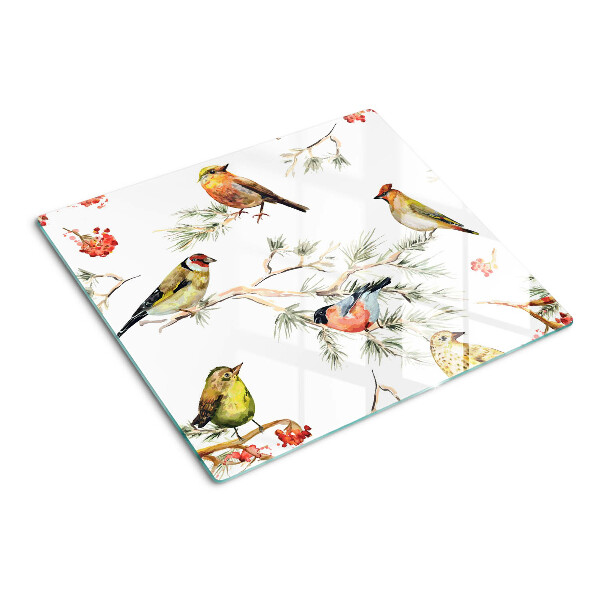 Snijplanken glas Vogels op takken met fruit