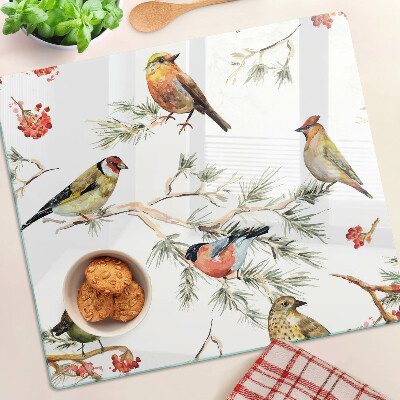 Snijplanken glas Vogels op takken met fruit