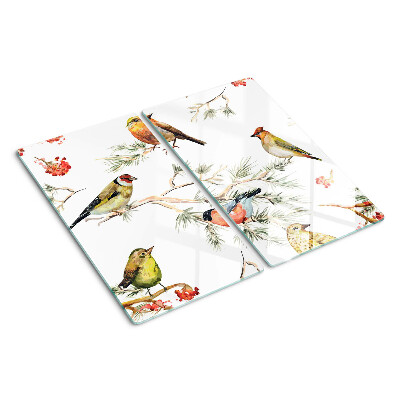 Snijplanken glas Vogels op takken met fruit