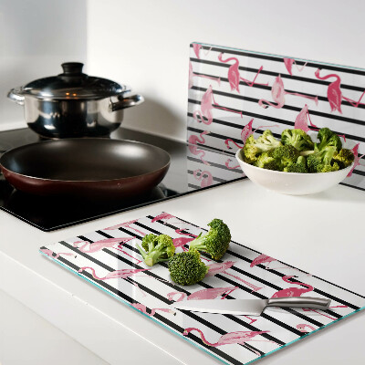 Snijplanken glas Flamingo's op strepen