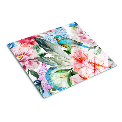 Glazen snijplanken Bloemen en vogels in aquarel