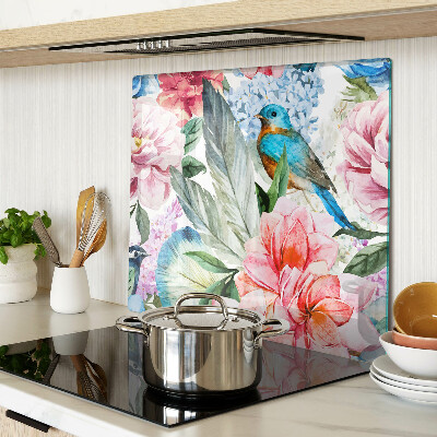 Glazen snijplanken Bloemen en vogels in aquarel
