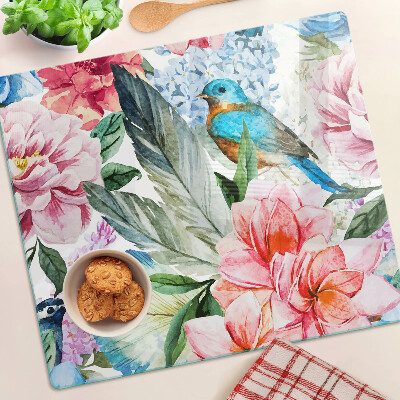 Glazen snijplanken Bloemen en vogels in aquarel