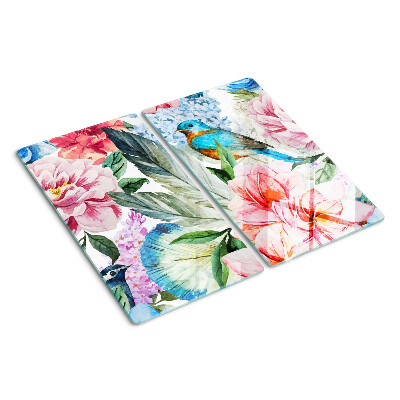 Glazen snijplanken Bloemen en vogels in aquarel