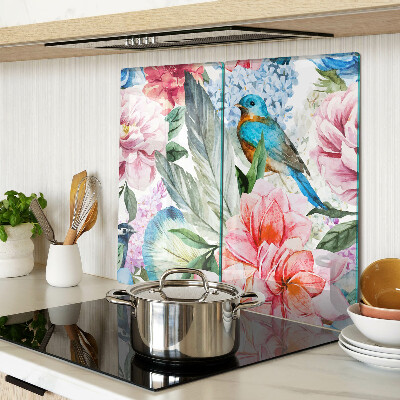 Glazen snijplanken Bloemen en vogels in aquarel
