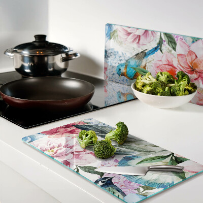 Glazen snijplanken Bloemen en vogels in aquarel