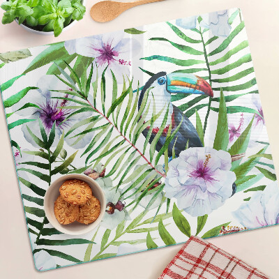 Snijplanken glas Tropisch motief met vogels en planten