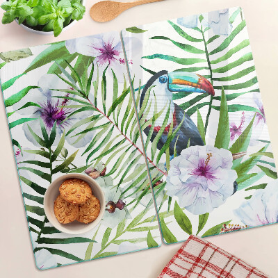 Snijplanken glas Tropisch motief met vogels en planten
