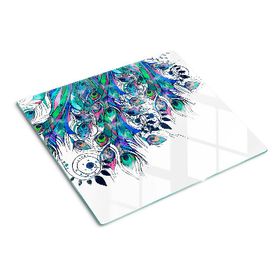 Glazen snijplanken Pauwenveren in groene en blauwe kleuren