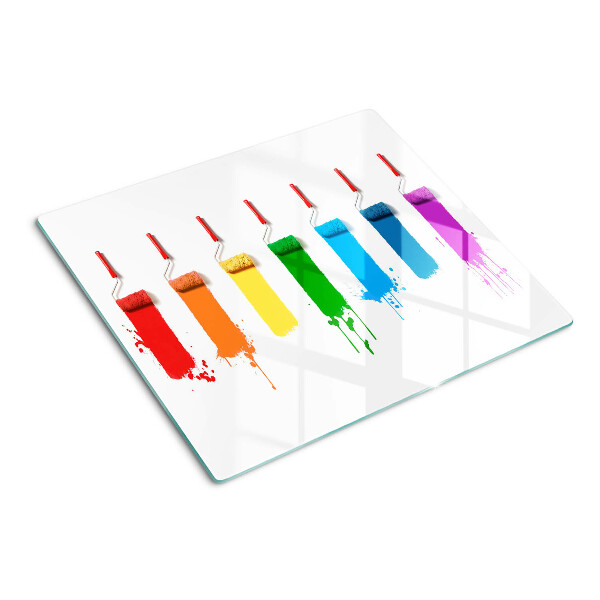 Snijplanken glas Een regenboog van verf in penselen