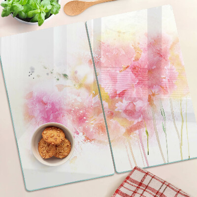 Glazen snijplanken Bloemenwaterverf in pastelkleuren