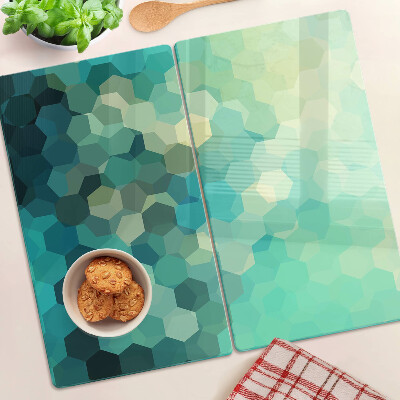 Snijplanken glas Geometrische zeshoeken in tinten blauw