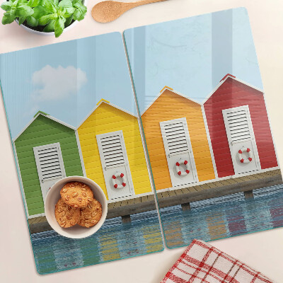 Snijplanken glas Kleurrijke huizen aan zee