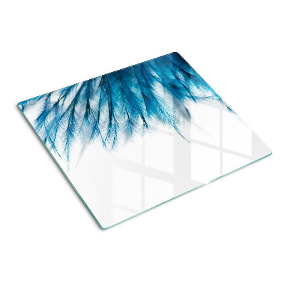 Snijplanken glas Blauwe veren op een witte achtergrond