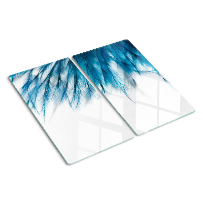 Snijplanken glas Blauwe veren op een witte achtergrond