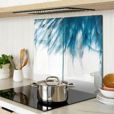 Snijplanken glas Blauwe veren op een witte achtergrond
